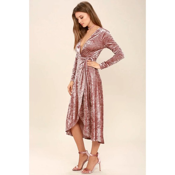 pink velvet wrap dress long sleeve Hot Pink Velvet Mini Dress - Pink Mini Dress - Wrap Mini Dress